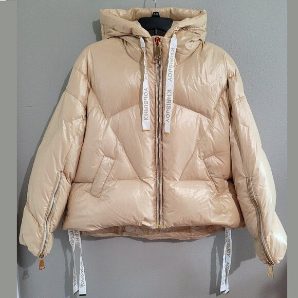 Khrisjoy Iconic Oversized Hooded Puffer Jacket Goose Feather in Champagne Gold - Picture 1 of 10